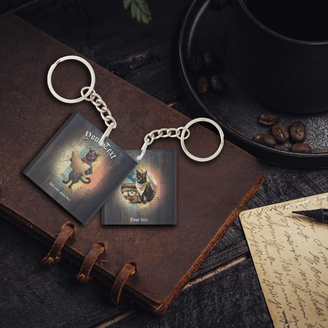 Llavero La plaza de la búsqueda del atardecer de Kitty Buc (Kitty Buccaneer's Sunset Quest Square Keychain)