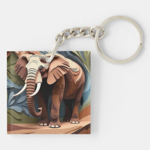 Llavero La tía del elefante en tonos terrosos de papel cor