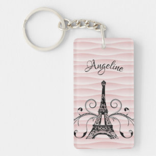 Llavero La Torre Eiffel Rosa Flourish Keychain