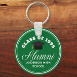 Llavero La unión de adultos verdes<br><div class="desc">Una elegante fiesta de reunión de clase personalizado favorece el regalo en verde y blanco para una escuela secundaria,  universidad o universidad. Personalizar con el nombre de su escuela y curso de graduación bajo la elegante caligrafía para un gran regalo personalizado de la cadena de alumnos.</div>