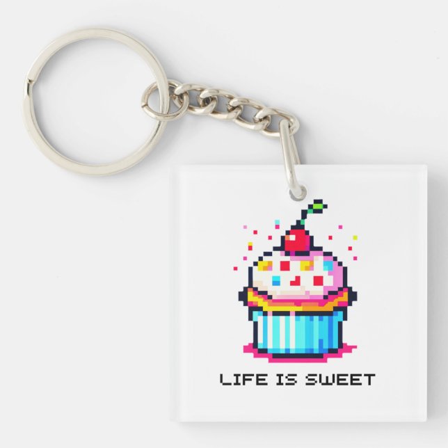 Llavero La vida es dulce - Cute Pixel Art Cupcake Diseño (Frente)