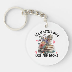 Llavero La vida es mejor con gatos y libros divertido gato