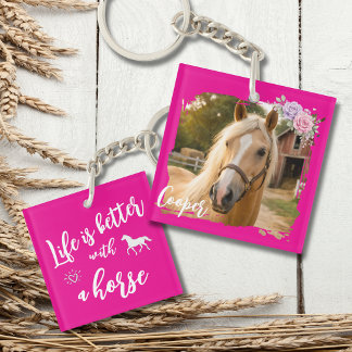 Llavero La vida es mejor con un caballo rosa personalizado