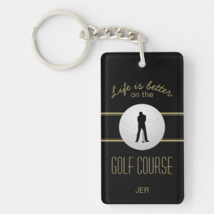 Llavero La vida es mejor golfista monograma negro oro pers