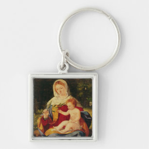 Llavero La Virgen y el niño con un lanzamiento de la