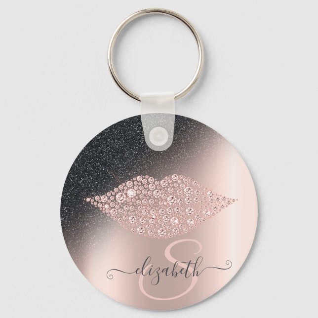 Llavero Labios de diamantes brillo Ombre rosa oro  (Anverso)