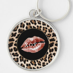 Llavero Labios Rojos Estampado de Leopardo XOXO