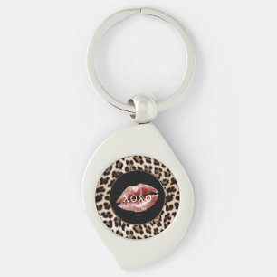 Llavero Labios Rojos Estampado de Leopardo XOXO