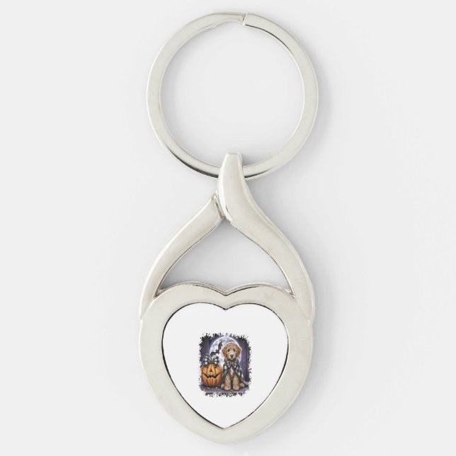 Llavero Labradoodle perro Halloween cuadrado (Anverso)