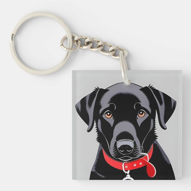 Llavero Labrador negro con collar rojo (Frente)
