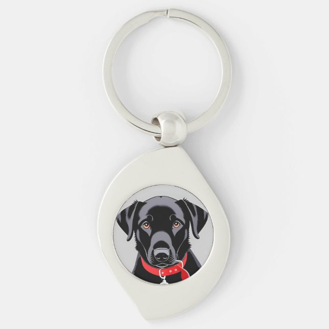 Llavero Labrador negro con collar rojo (Anverso)
