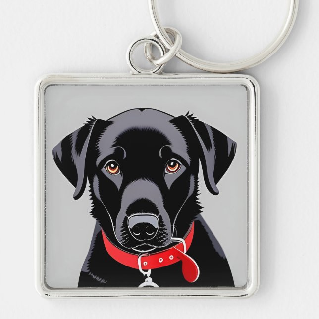 Llavero Labrador negro con collar rojo (Frente)