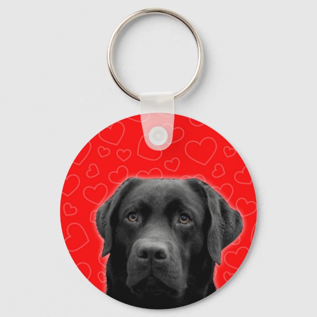 Llavero Labrador negro con corazones rojos (Anverso)