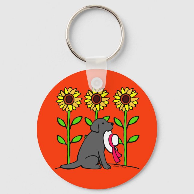 Llavero Labrador negro de verano con girasoles (Anverso)