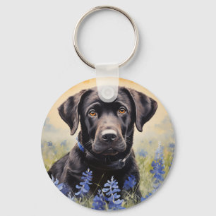Llavero Labrador negro en Bluebonnets