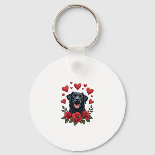 Llavero Labrador Retriever con Corazones de Rosas Rojas Sa