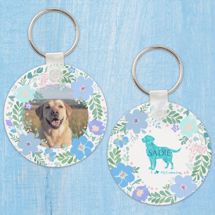 Llavero Labrador Retriever Foto Personalizada Azul Pastel
