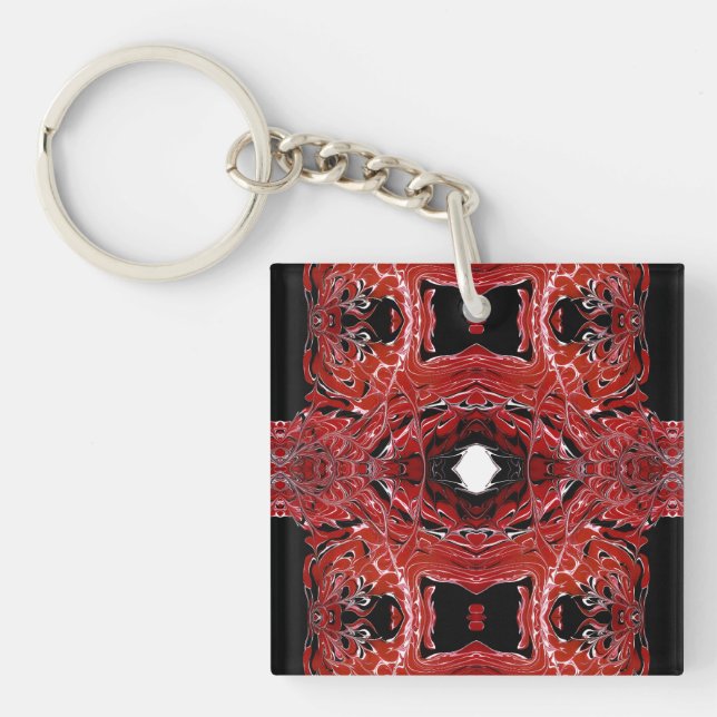 Llavero Labyrinthine Abstract Red Black White Fluid Art (Frente)