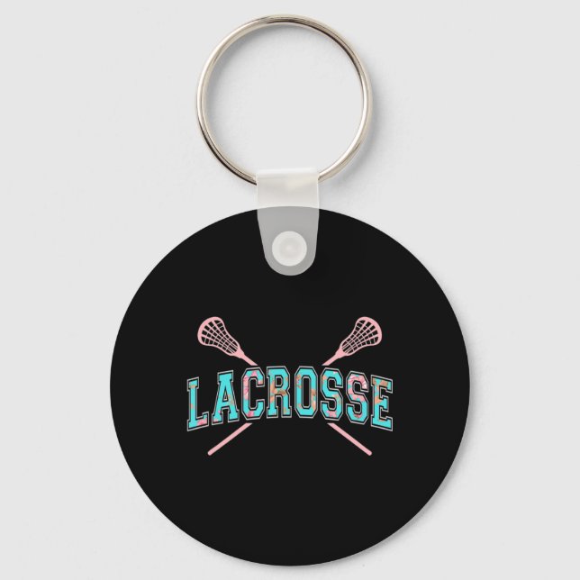 Llavero Lacrosse floral pegadas cruzadas LAX Verde azulado (Anverso)