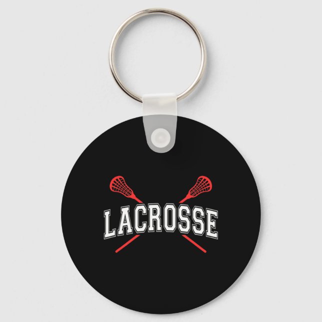Llavero Lacrosse Red Crossed Sticks para jóvenes o adultos (Anverso)