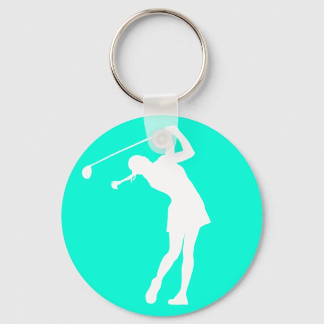 Llavero Lady Golfer Silhouette Keychain Turquoise (Anverso)