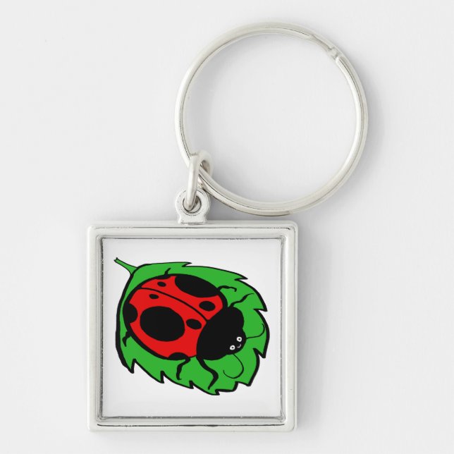 Llavero Ladybug sonriente en una hoja verde (Frente)