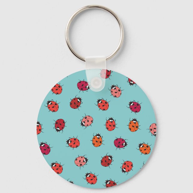 Llavero Ladybugs, fondo azul, encantadora pieza sin costur (Anverso)
