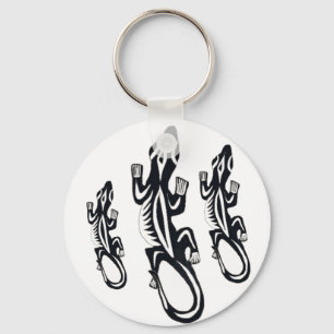 Llavero Lagarto de estilo tribal en blanco y negro