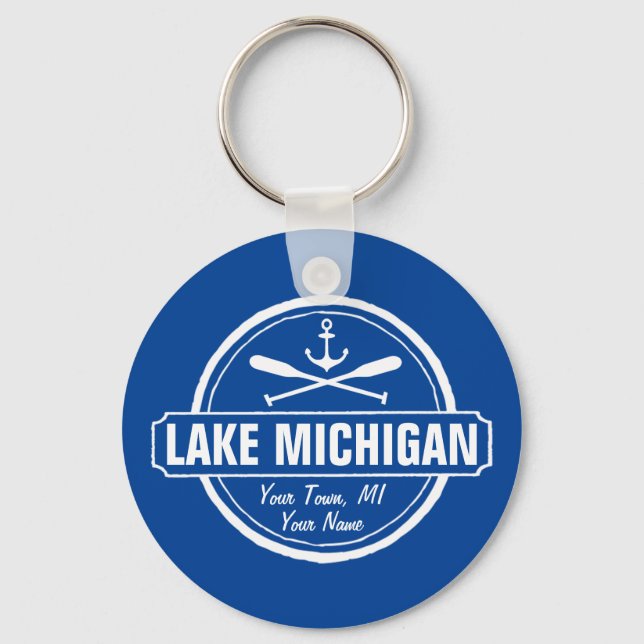 Llavero Lago Michigan, ciudad personalizado, nombre, ancla (Anverso)