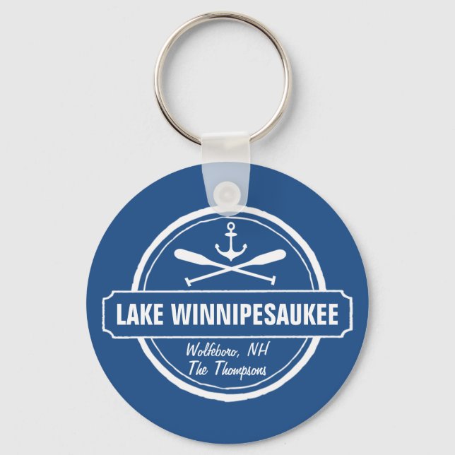 Llavero Lago Winnipesaukee Ciudad personalizado NH, nombre (Anverso)