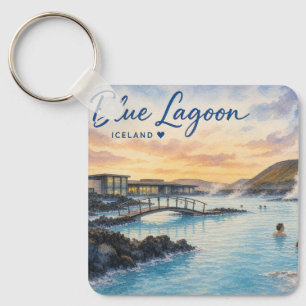 Llavero Laguna Azul Islandia baño termal acuarela 