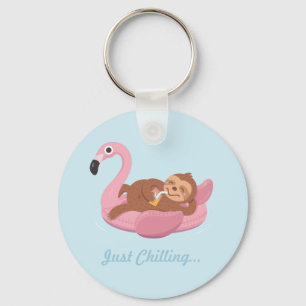 Llavero Laid Back Lazy Sloth Pink Flamingo Float Keychain