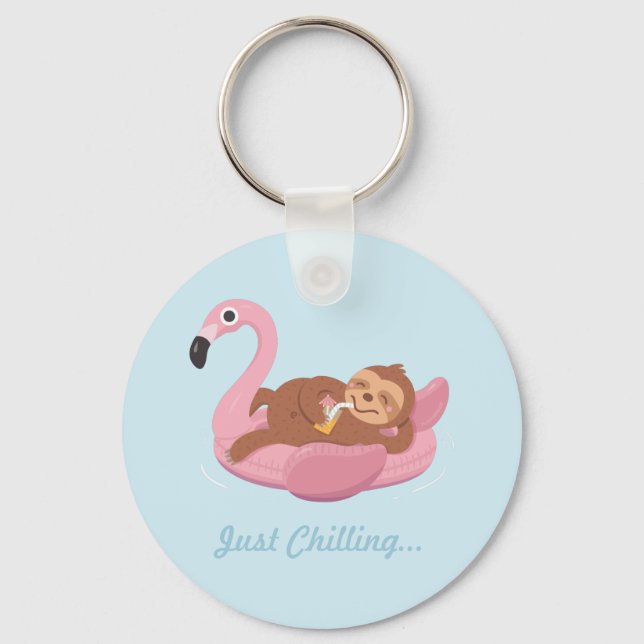 Llavero Laid Back Lazy Sloth Pink Flamingo Float Keychain (Anverso)