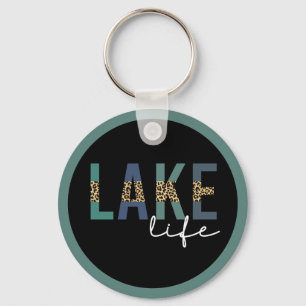 Llavero Lake Life Happy Place Cheetah Print Typography