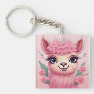Llavero Lama, bebé sonriente rosa