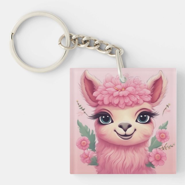 Llavero Lama, bebé sonriente rosa (Frente)