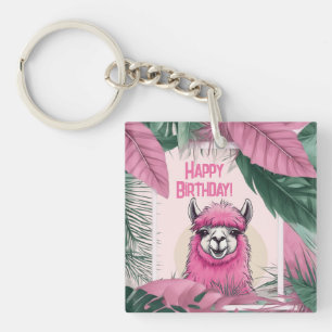 Llavero Lama sonriente rosa feliz