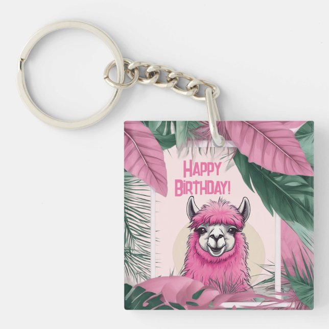 Llavero Lama sonriente rosa feliz (Frente)