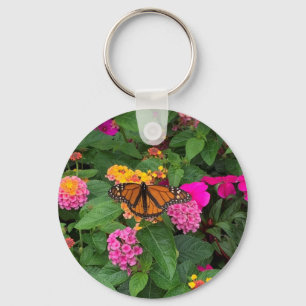 Llavero Lantana floral rosa amarillo verde con mariposa