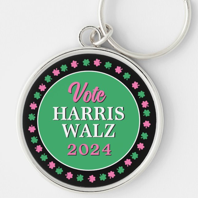 Llavero Lanza verde rosa 2024 Vote Harris Walz (Frente)