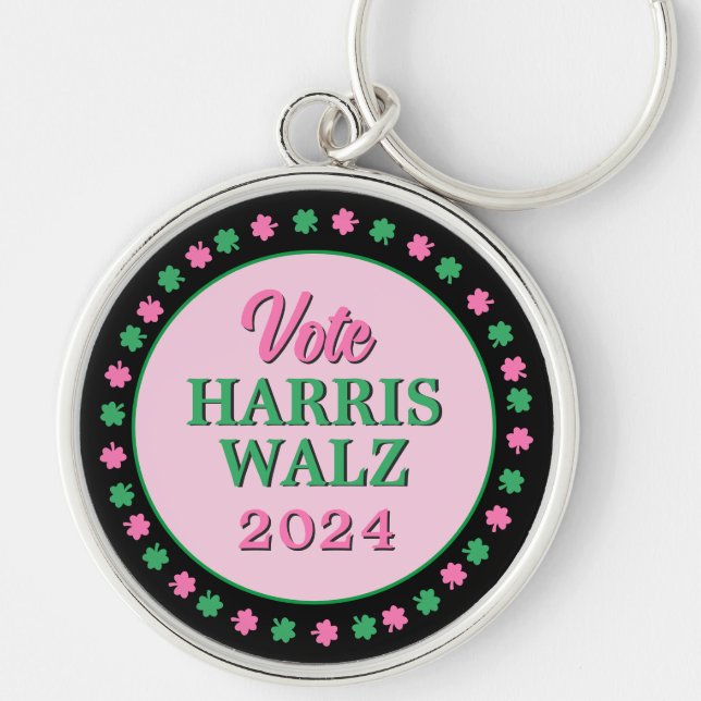 Llavero Lanza verde rosa 2024 Vote Harris Walz (Frente)