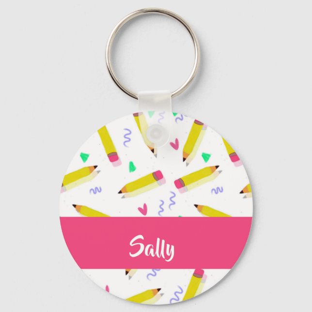 Llavero Lápices amarillos y raspones en blanco (Anverso)