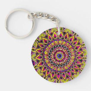 Llavero Lápiz de Color Amarillo Púrpura Mandala Tarjeta Po