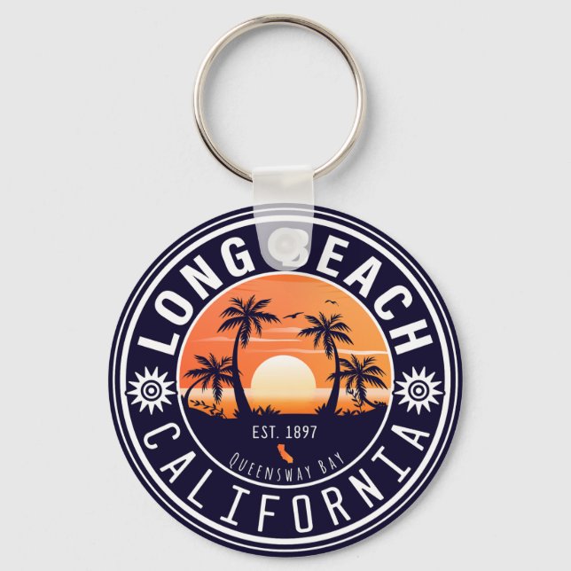 Llavero Larga playa Ca Palm Tree Retro Sunset Souvenir de  (Anverso)