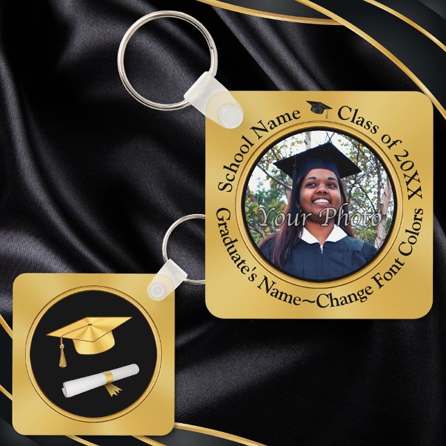 Llavero Las fiestas favorecen la graduación. Claves de gra (Graduation Party Favors. Personalised Graduation Keychains. Graduation party supplies. Black Gold.)