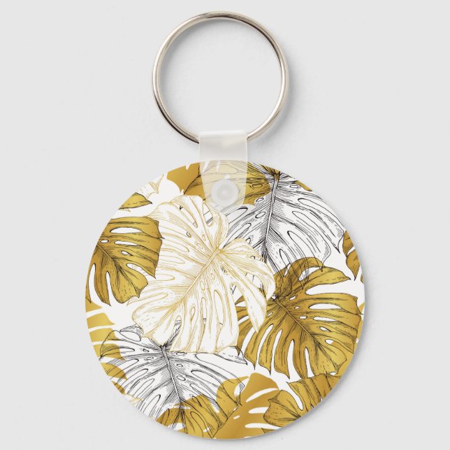 Llavero Las hojas de Monstera: Blanco dorado (Anverso)