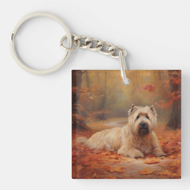 Llavero Las hojas de Wheaten Terrier se inspiran en otoño (Frente)
