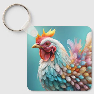 Llavero "Las plumas de color: el pollo con arco iris"
