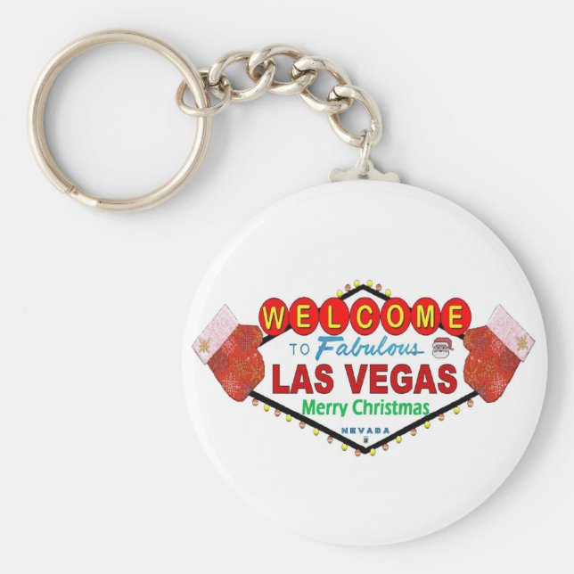 Llavero Las Vegas Feliz Navidad Santa y Mittens Keycha (Frente)