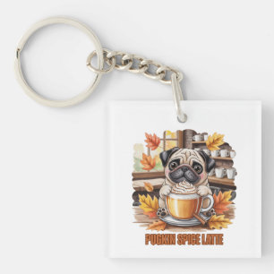 Llavero Latte de Especias de Pugkin Lindo Divertido Pug Am